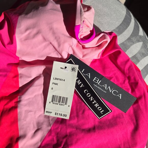 NWT: La Blanca Color Block Asymmetrical Pink Swimsuit - Size 8 - Picture 3 of 3